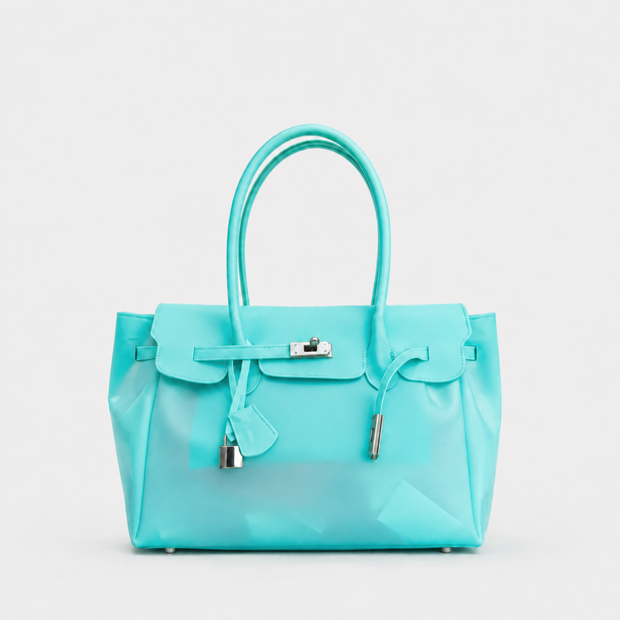 Aqua Sencieres large jelly Firkin bag, glossy translucent TPU handbag — front view