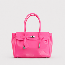 Hot Pink Sencieres jelly Firkin bag, glossy translucent TPU handbag — front view