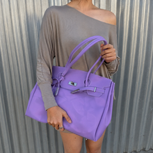 Purple Sencieres jelly Firkin bag, glossy translucent TPU handbag — styled outfit look