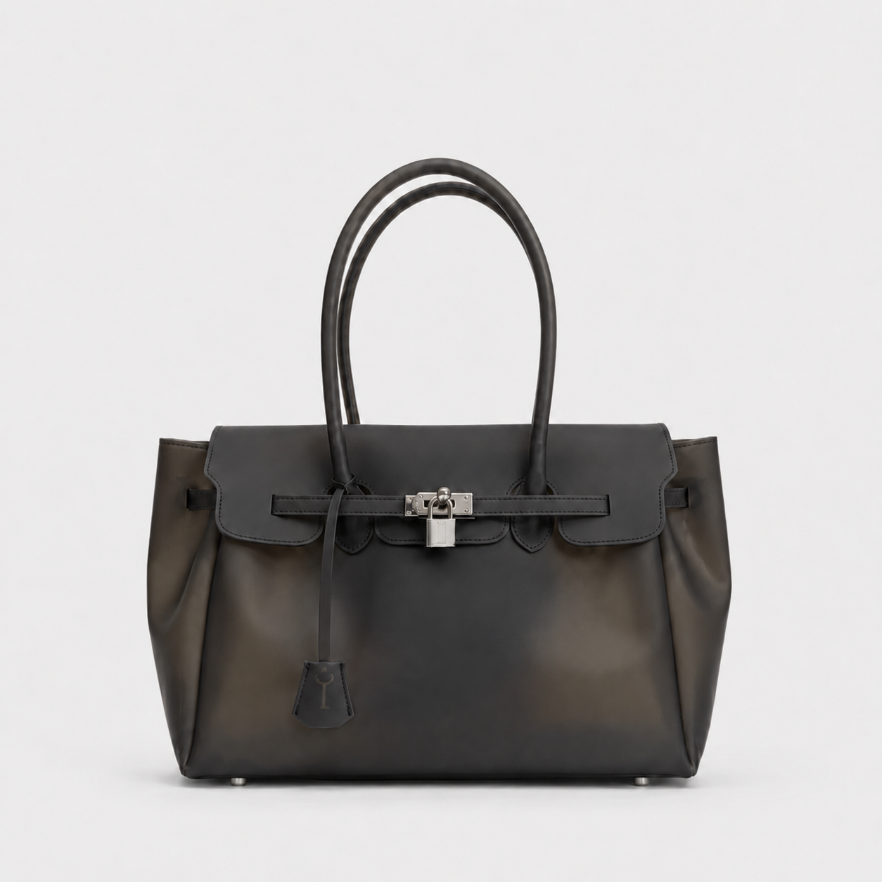 Black Sencieres jelly Firkin bag, glossy translucent TPU handbag — front view