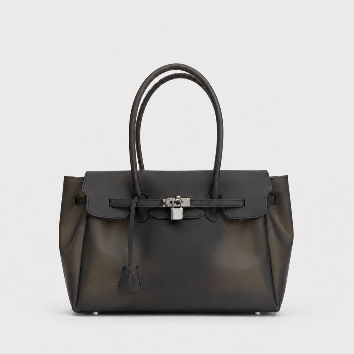 Black Sencieres jelly Firkin bag, glossy translucent TPU handbag — styled outfit look